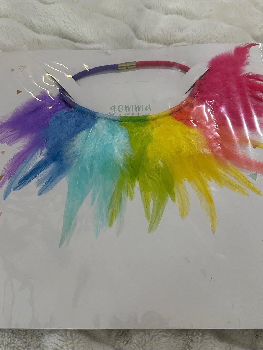 Gemma & Filo Colorful Feather Necklace with Rainbow Feathers 🌈
